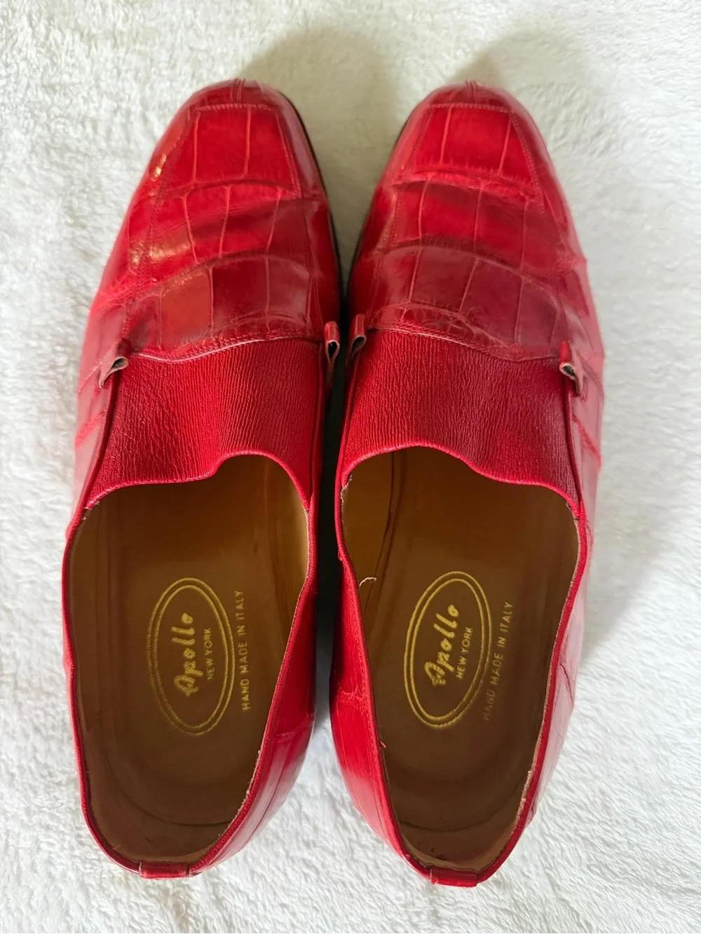 Red Croc-Texture Leather Slip-On Loafers